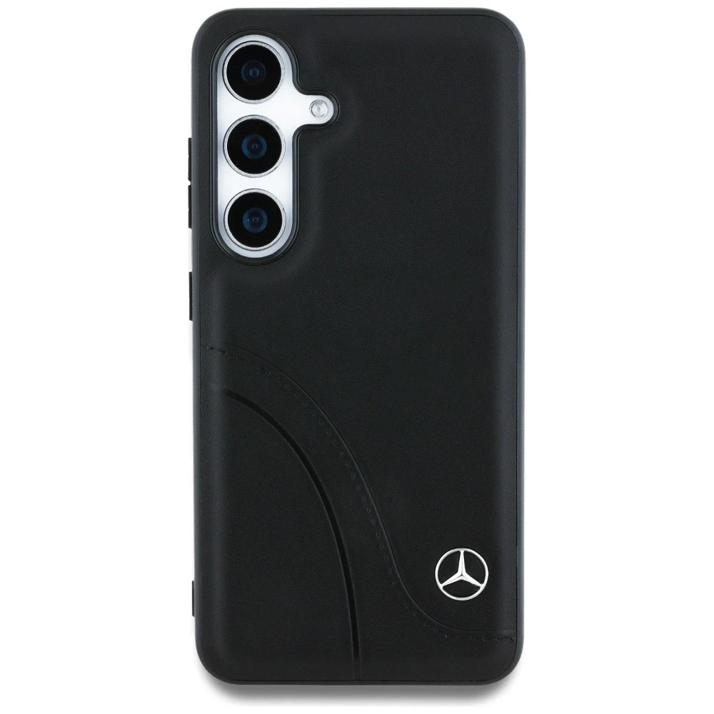 Mercedes Leather Curved Stitches Dėklas Samsung Galaxy S25 juodos spalvos