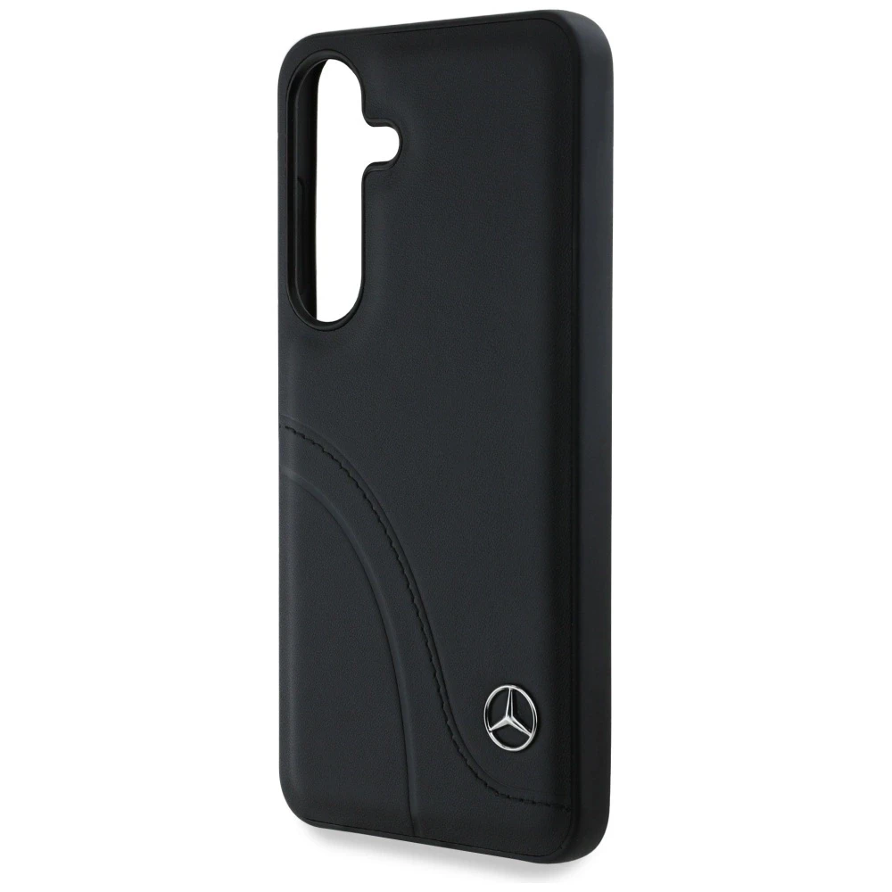Mercedes Leather Curved Stitches Dėklas Samsung Galaxy S25 juodos spalvos