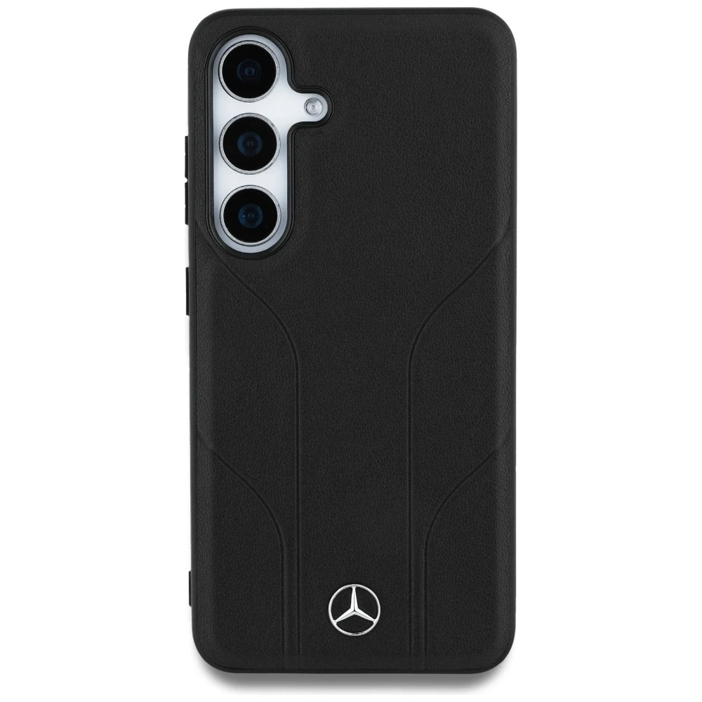 Mercedes Leather Debossed Lines MagSafe dėklas Samsung Galaxy S25 juodos spalvos