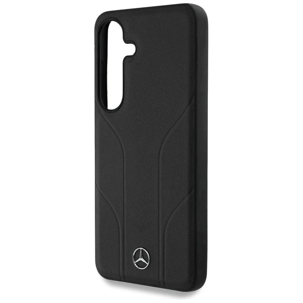 Mercedes Leather Debossed Lines MagSafe dėklas Samsung Galaxy S25 juodos spalvos