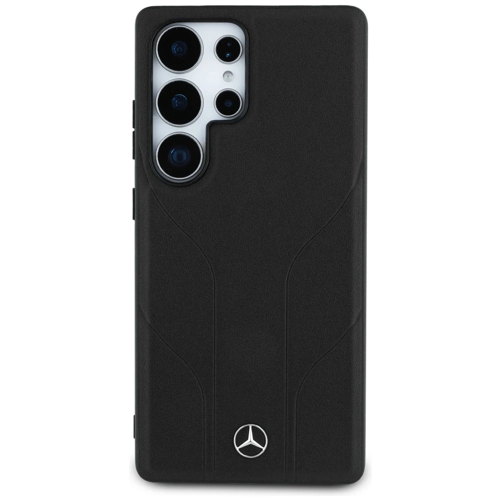 Mercedes Leather Debossed Lines MagSafe dėklas Samsung Galaxy S25 Ultra juodos spalvos