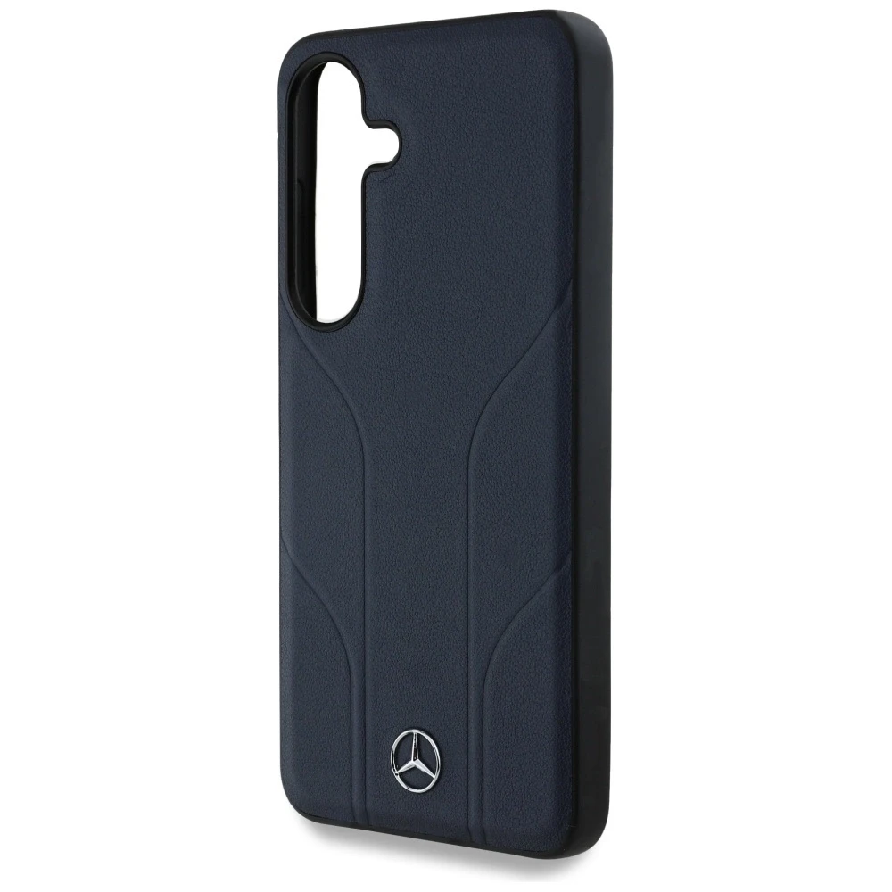 Mercedes Leather Debossed Lines MagSafe dėklas Samsung Galaxy S25 mėlynos spalvos