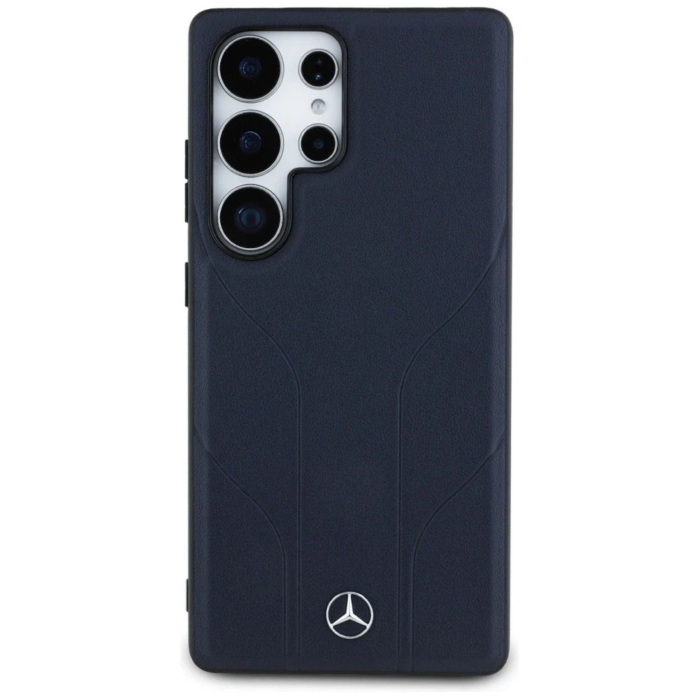 Mercedes Leather Debossed Lines MagSafe dėklas Samsung Galaxy S25 Ultra mėlynos spalvos