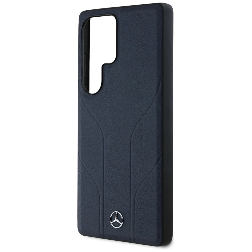 Mercedes Leather Debossed Lines MagSafe dėklas Samsung Galaxy S25 Ultra mėlynos spalvos