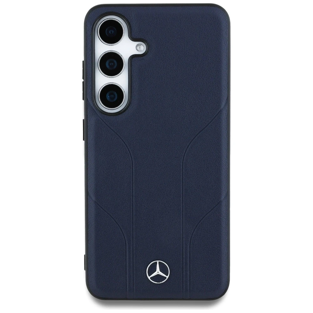 Mercedes Leather Debossed Lines MagSafe dėklas Samsung Galaxy S25 mėlynos spalvos