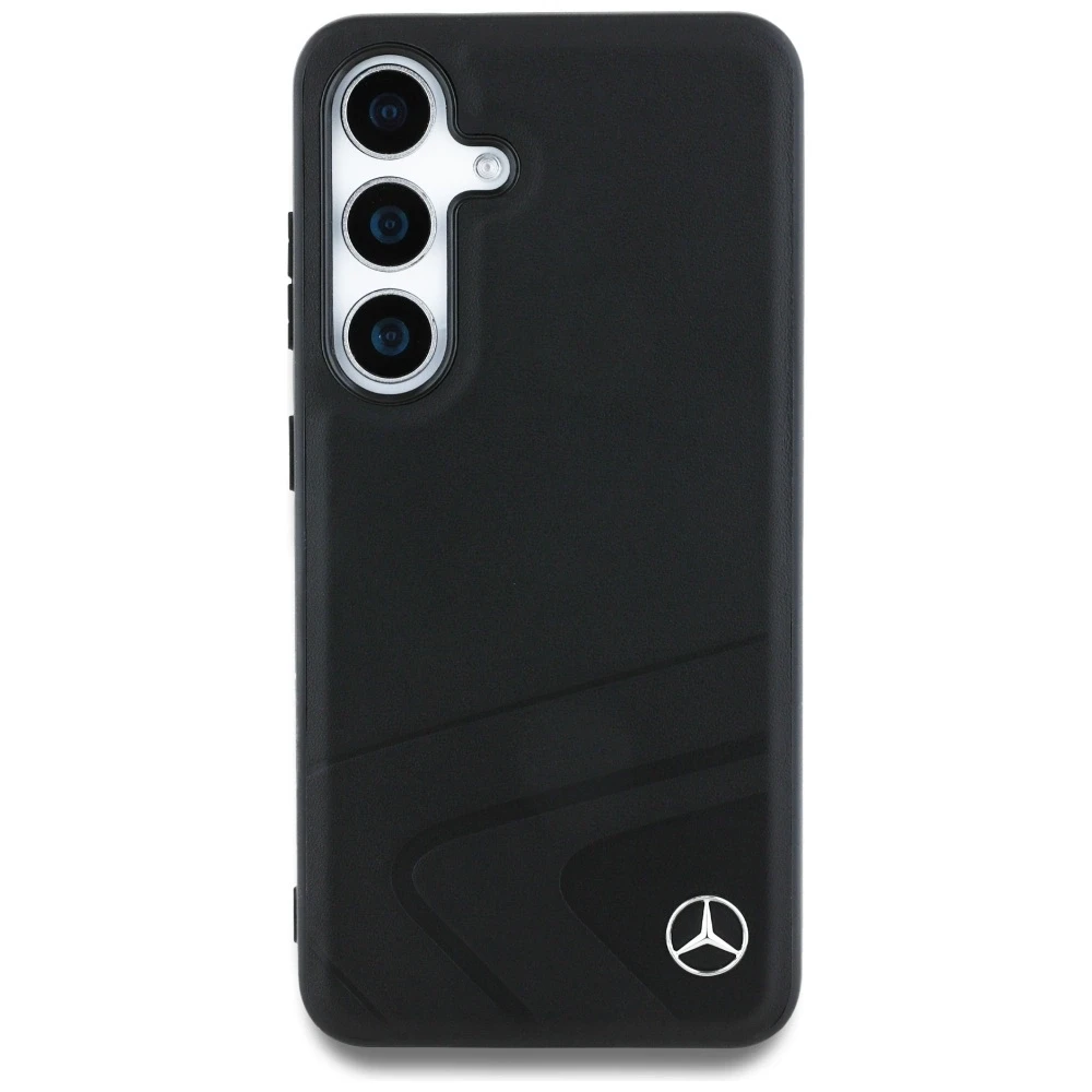 Mercedes Leather Horizontal Debossed Curves MagSafe dėklas Samsung Galaxy S25 juodos spalvos