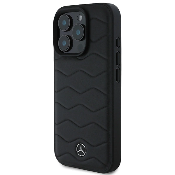 Mercedes MB Waves Leather Apple iPhone 16 Pro Case - dėklas telefonui juodos spalvos