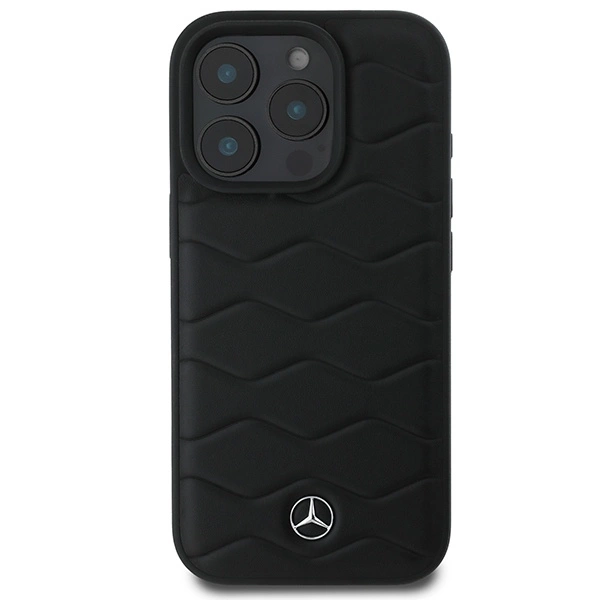 Mercedes MB Waves Leather Apple iPhone 16 Pro Case - dėklas telefonui juodos spalvos