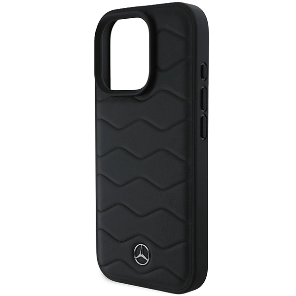 Mercedes MB Waves Leather Apple iPhone 16 Pro Case - dėklas telefonui juodos spalvos