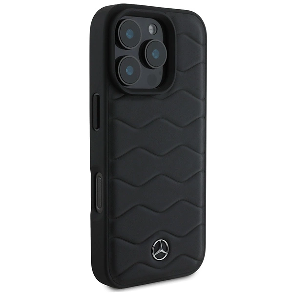 Mercedes MB Waves Leather Apple iPhone 16 Pro Case - dėklas telefonui juodos spalvos