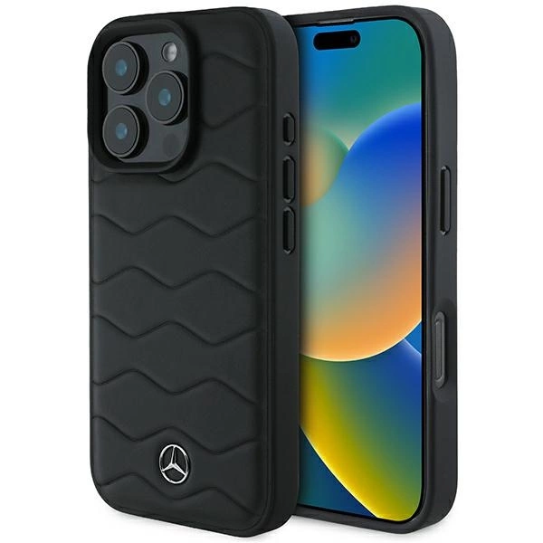 Mercedes MB Waves Leather Apple iPhone 16 Pro Case - dėklas telefonui juodos spalvos
