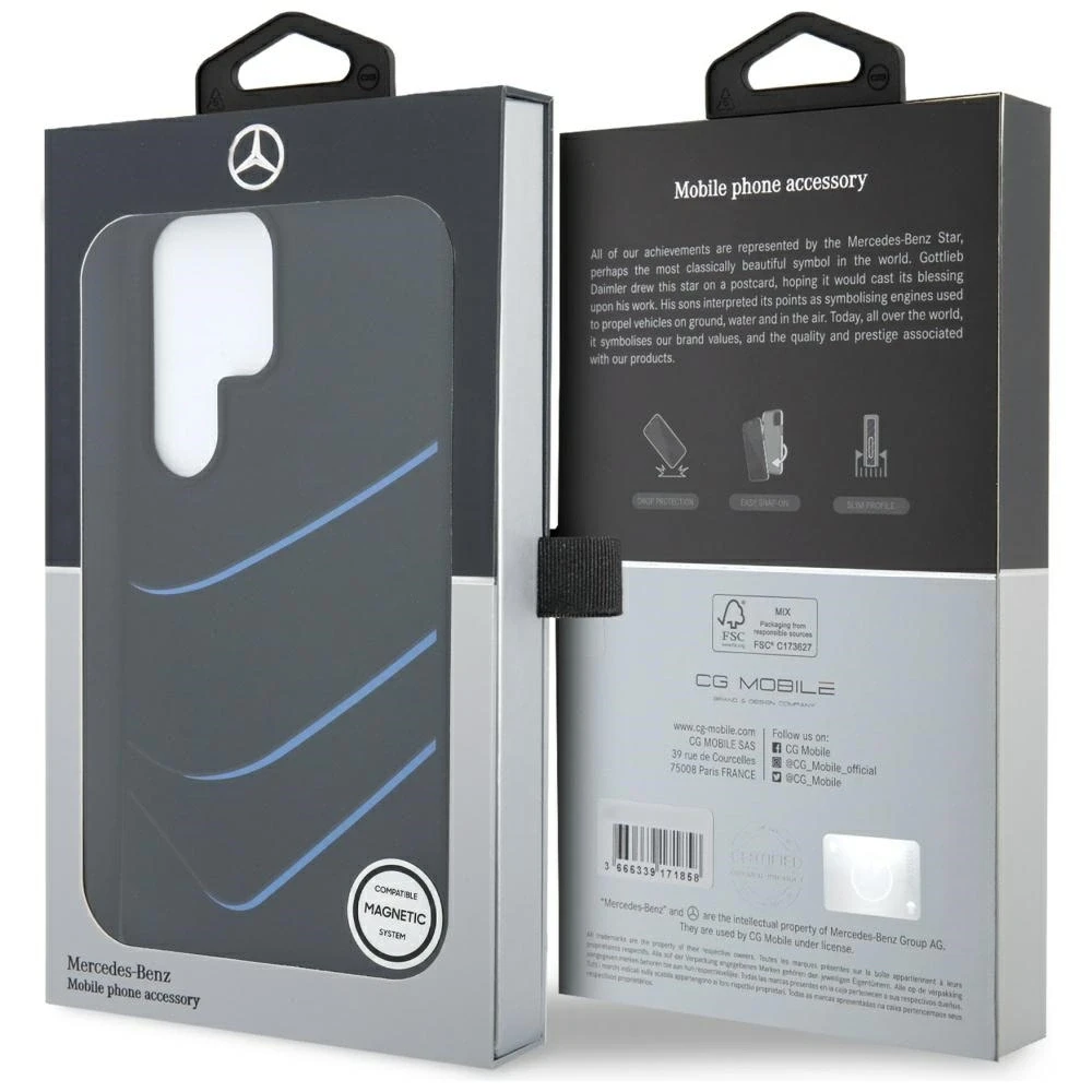 Mercedes Silicone Contrasted Curves MagSafe dėklas Samsung Galaxy S25 Ultra juodos spalvos
