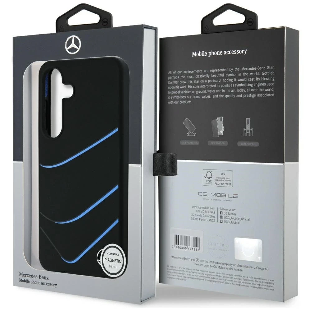 Mercedes Silicone Contrasted Curves MagSafe dėklas Samsung Galaxy S25 juodos spalvos