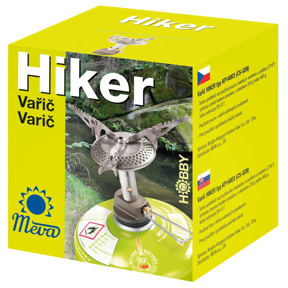 meva Lengviausia turistinė viryklė dujų kasetėms (vožtuvu arba sriegiu) HIKER 70gramų 2,4 kW
