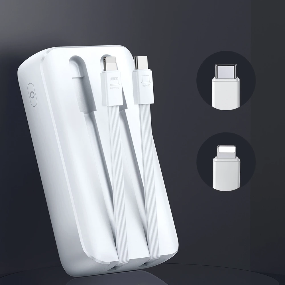 Mini power bank su integruotu kabeliss Joyroom JR-PBC06 30W 10000mAh – baltos spalvos