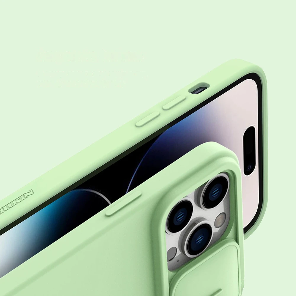Dėklas Nillkin CamShield Silky Magnetic Silicone Apple iPhone 14 Pro Max šviesiai žalias