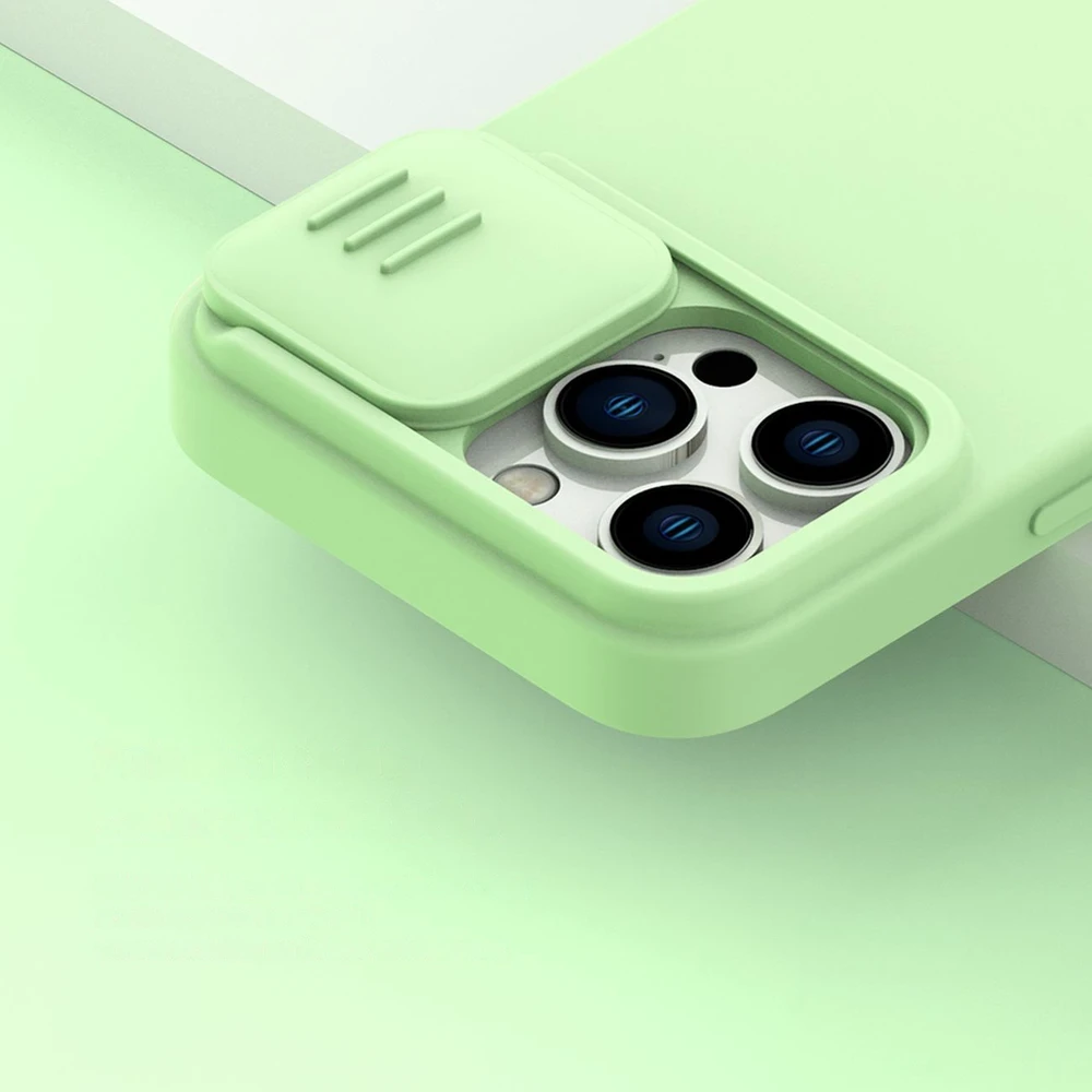 Dėklas Nillkin CamShield Silky Magnetic Silicone Apple iPhone 14 Pro Max šviesiai žalias