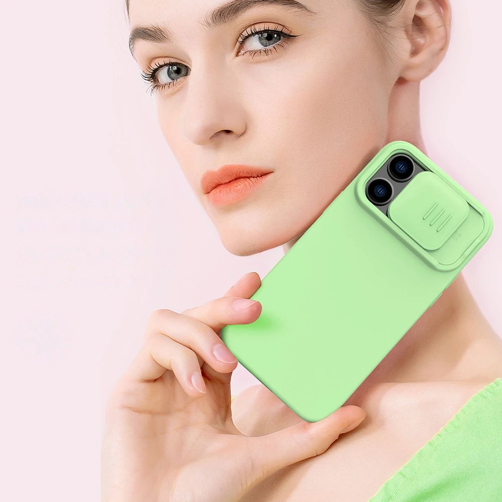 Dėklas Nillkin CamShield Silky Magnetic Silicone Apple iPhone 14 Pro Max šviesiai žalias