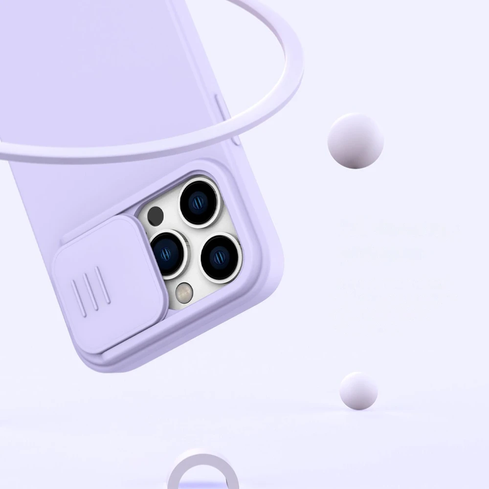 Nillkin CamShield Silky Silikoninis dėklas iPhone 14 Pro Max Silicone Cover with Camera Protector dėklas telefonui mėlynos spalvos