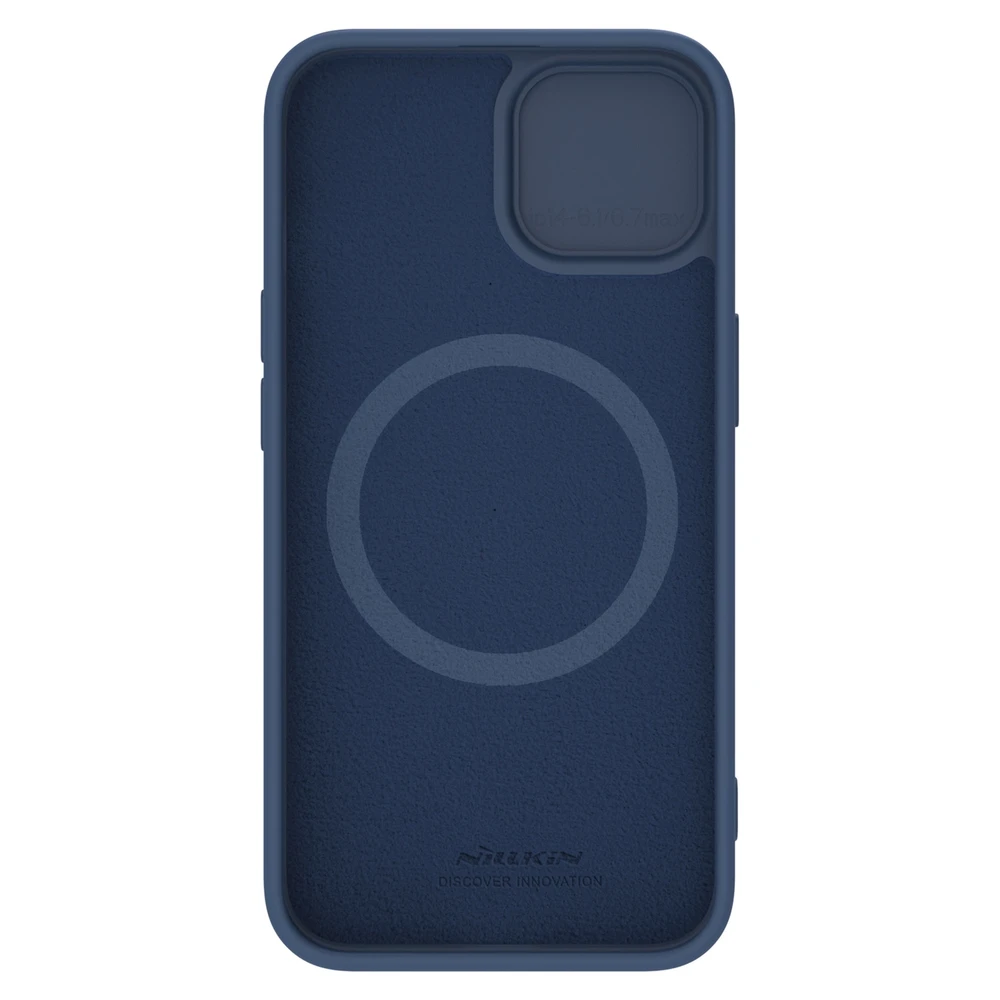 Dėklas Nillkin CamShield Silky Silicone Apple iPhone 15 Plus tamsiai mėlynas