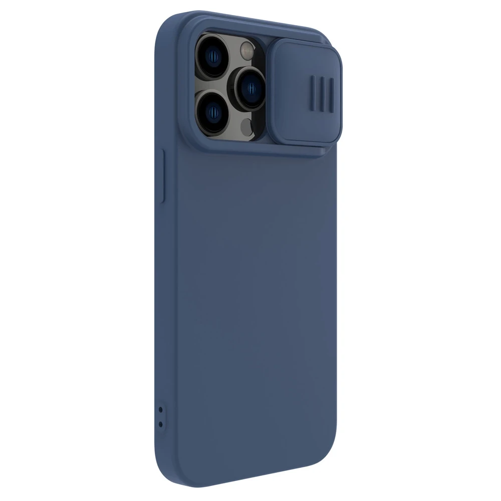 Nillkin CamShield Silky Silikoninis dėklas iPhone 14 Pro Max Silicone Cover with Camera Protector dėklas telefonui mėlynos spalvos