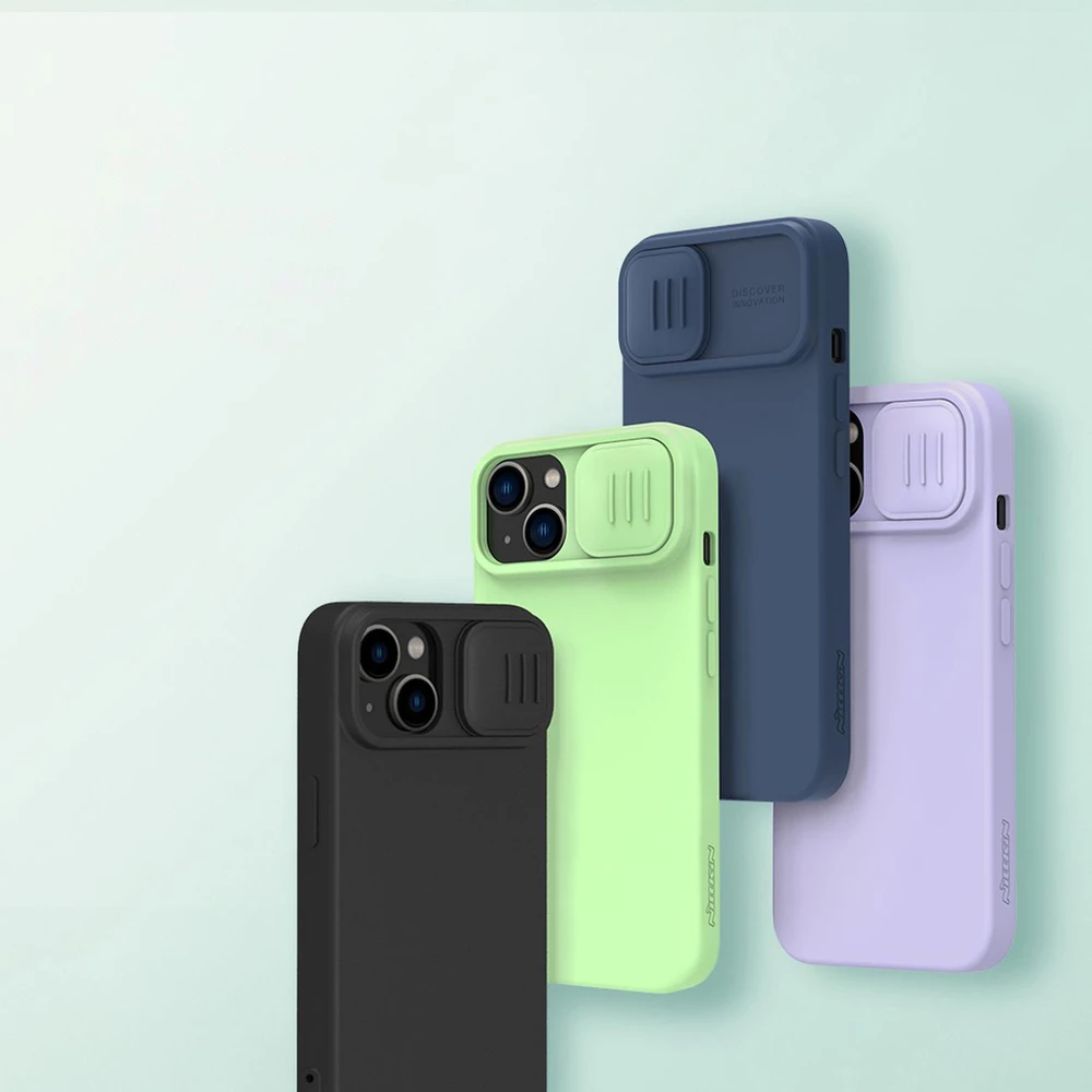 Nillkin CamShield Silky silikoninis iPhone 14 Plus with Camera Protector dėklas telefonui mėlynos spalvos