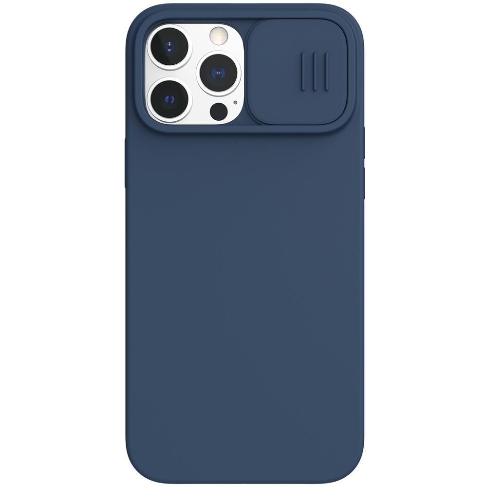 Nillkin Camshield šilkinis silikoninis dėklas su fotoaparato dangteliu, skirtas iPhone 13 Pro Max Mėlyna