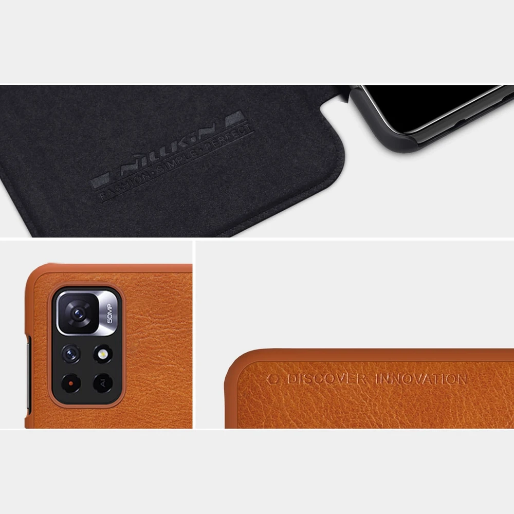 Nillkin Qin Flip Xiaomi Redmi Note 11T 5G / 11S 5G / 11 5G (China) / Poco M4 Pro 5G – dėklas telefonui juodos spalvos