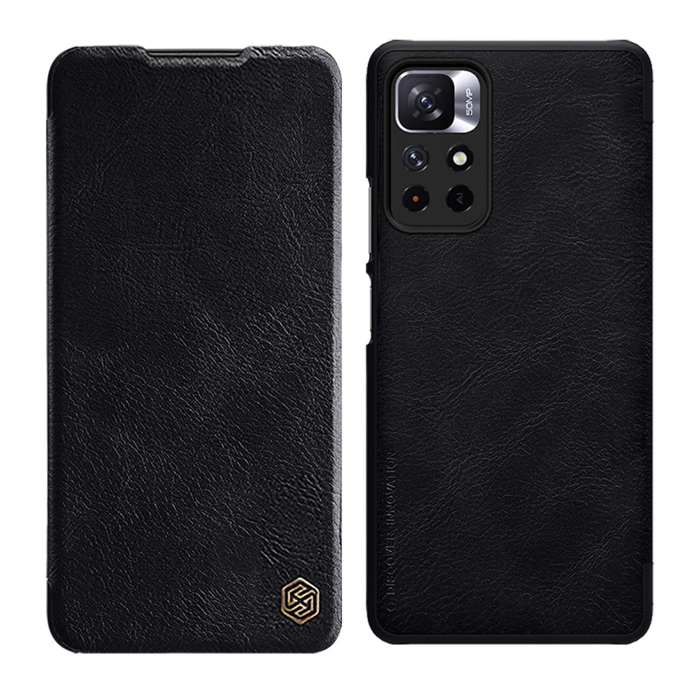 Nillkin Qin Flip Xiaomi Redmi Note 11T 5G / 11S 5G / 11 5G (China) / Poco M4 Pro 5G – dėklas telefonui juodos spalvos