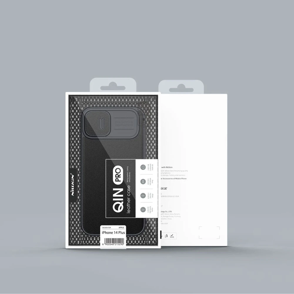 Nillkin Qin Cloth Pro Apple iPhone 14 Plus Camera atverčiamas dėklas telefonui pilkos spalvos