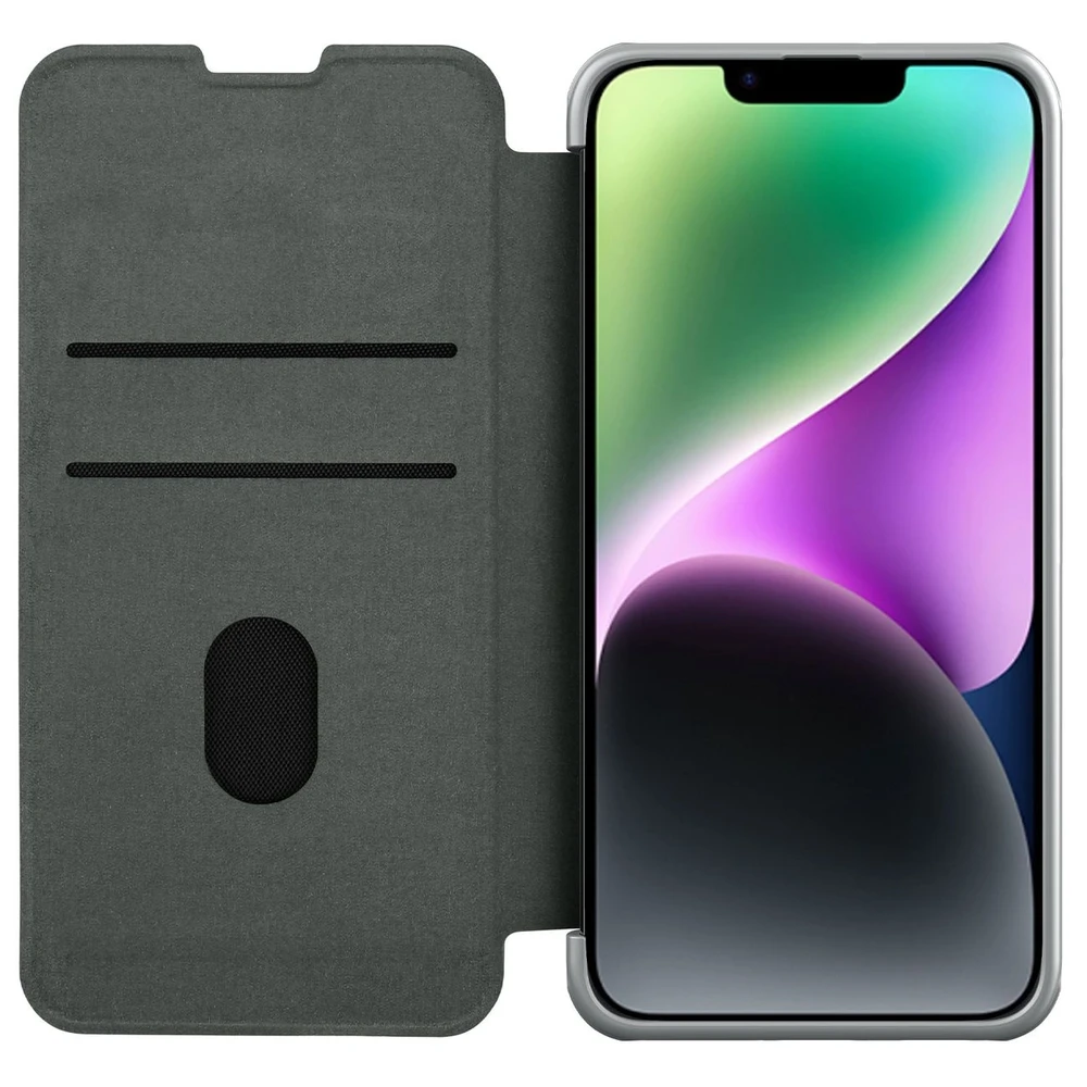 Nillkin Qin Cloth Pro Apple iPhone 14 Plus Camera atverčiamas dėklas telefonui pilkos spalvos