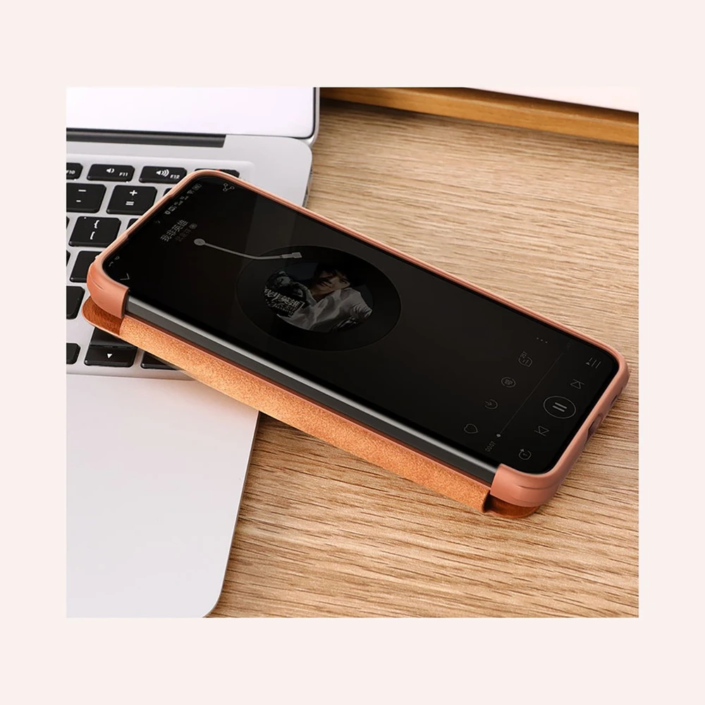 Nillkin Qin Leather Pro Samsung Galaxy S22+ (S22 Plus) Camera Protector Holster Cover Flip dėklas telefonui rudos spalvos
