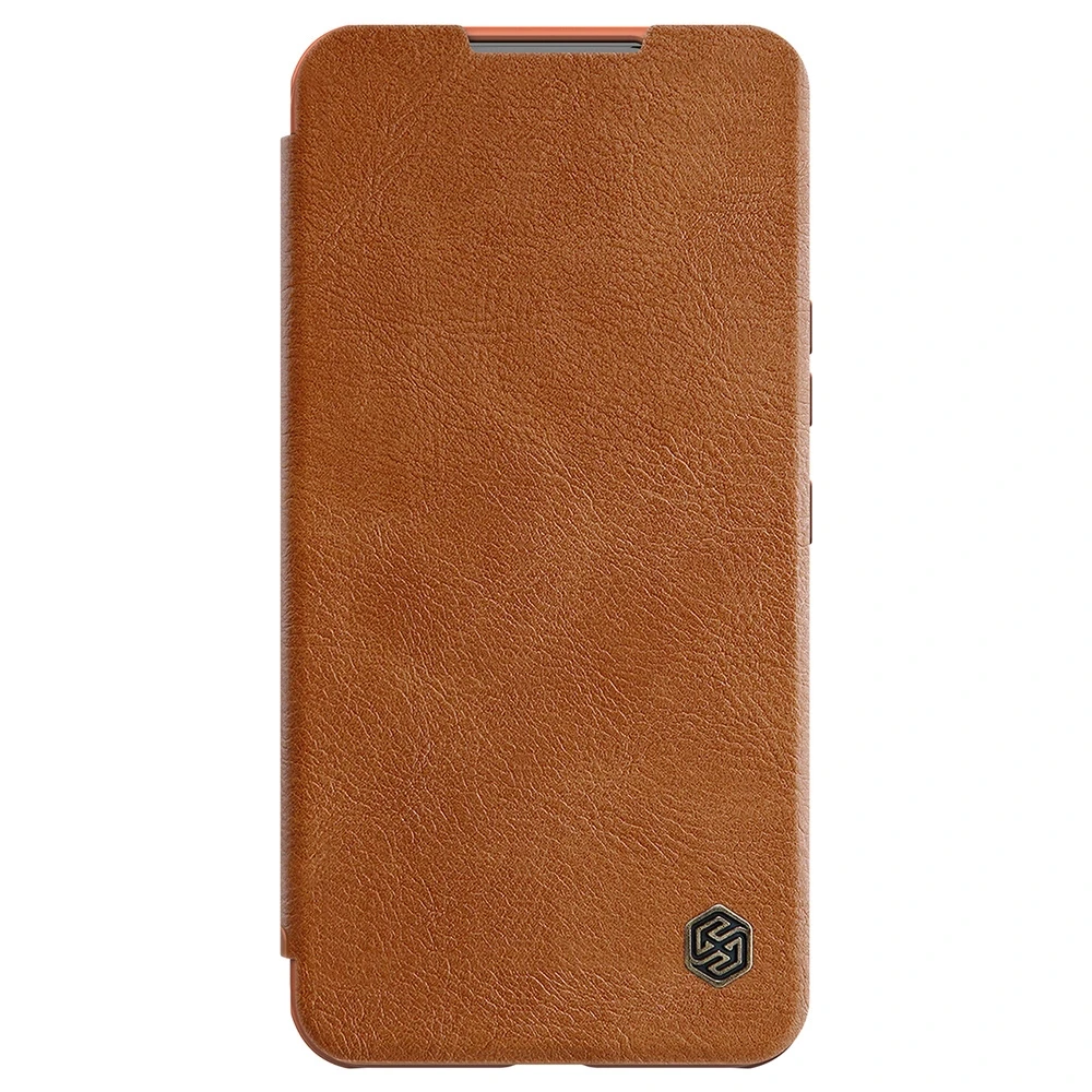 Nillkin Qin Leather Pro Samsung Galaxy S22+ (S22 Plus) Camera Protector Holster Cover Flip dėklas telefonui rudos spalvos