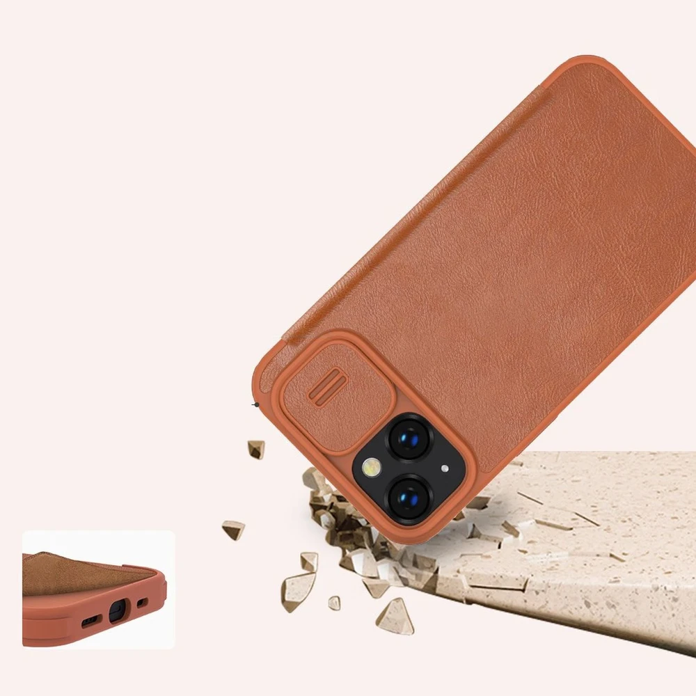Dėklas Nillkin Qin Pro Leather Apple iPhone 14 Plus mėlynas