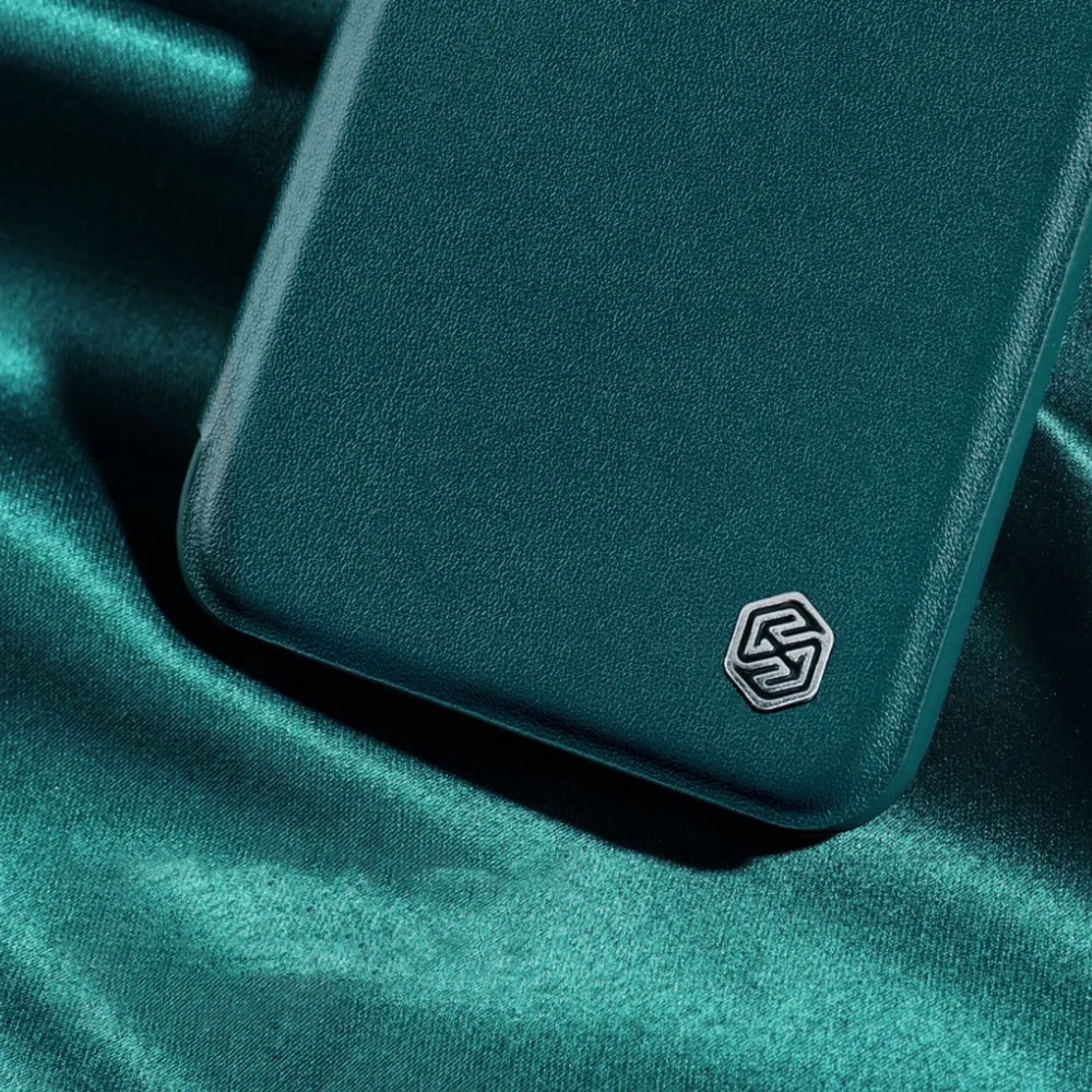 Nillkin Qin Leather Pro Apple iPhone 14 Plus Camera atverčiamas dėklas telefonui žalios spalvos