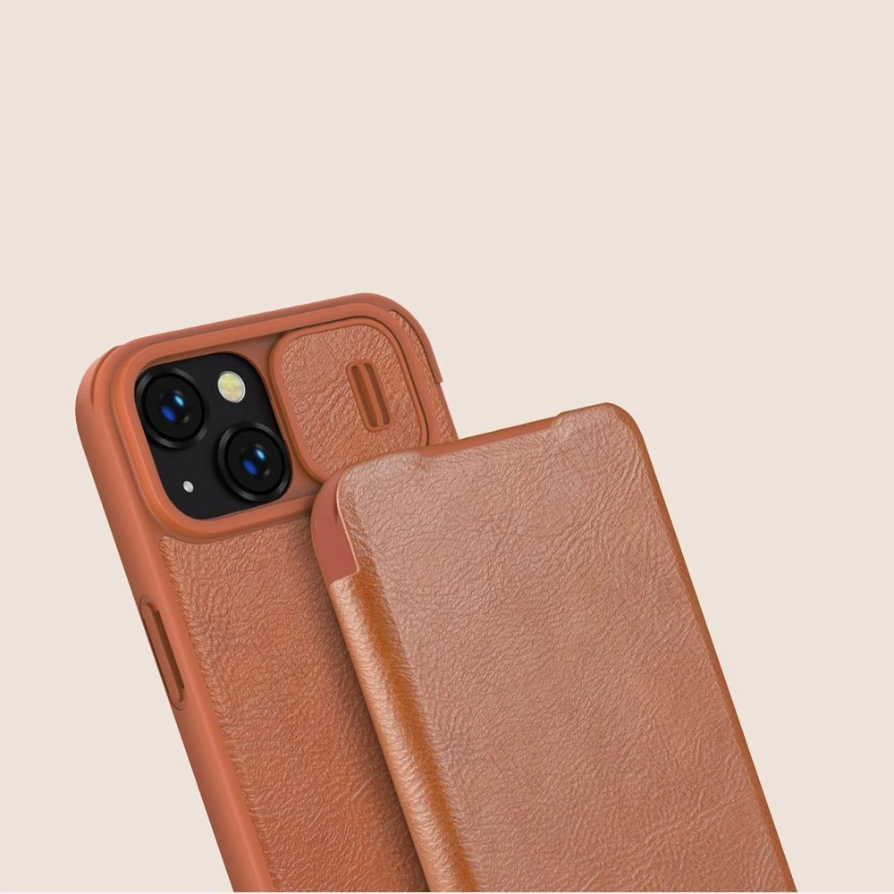 Dėklas Nillkin Qin Pro Leather Apple iPhone 14 Plus mėlynas