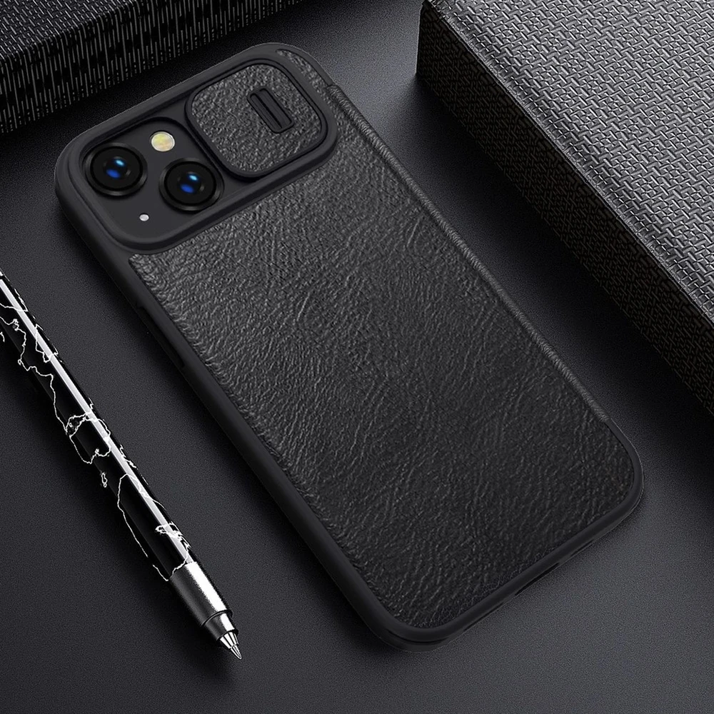 Dėklas Nillkin Qin Pro Leather Apple iPhone 14 Plus mėlynas