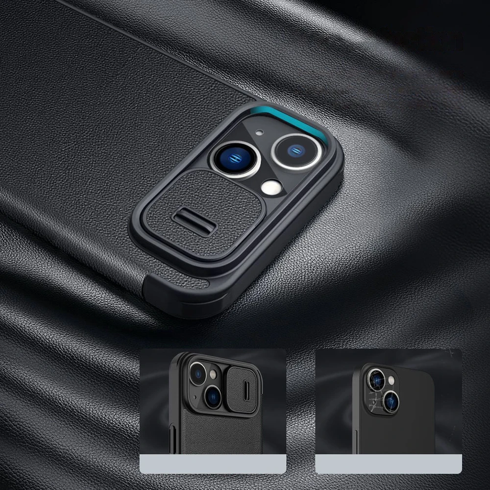 Nillkin Qin Leather Pro Apple iPhone 14 Plus Camera atverčiamas dėklas telefonui žalios spalvos