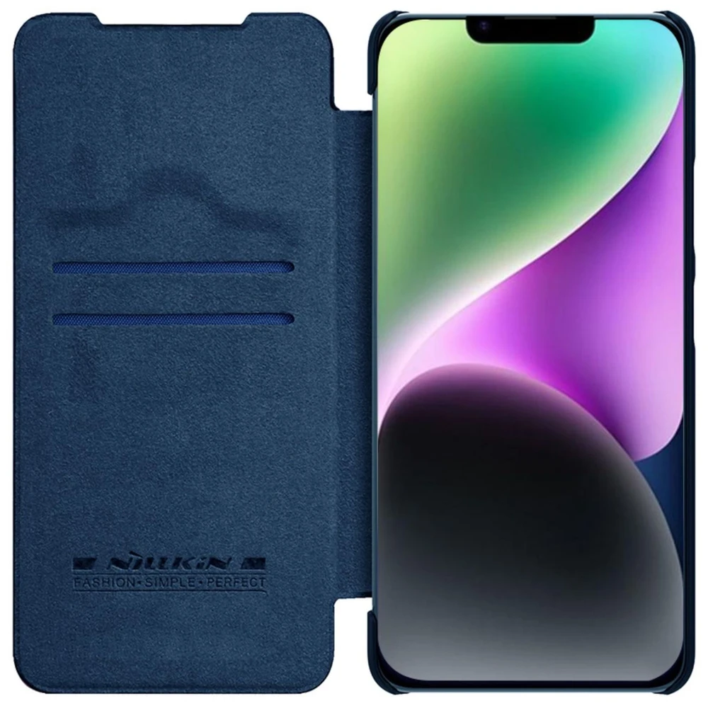Dėklas Nillkin Qin Pro Leather Apple iPhone 14 Plus mėlynas