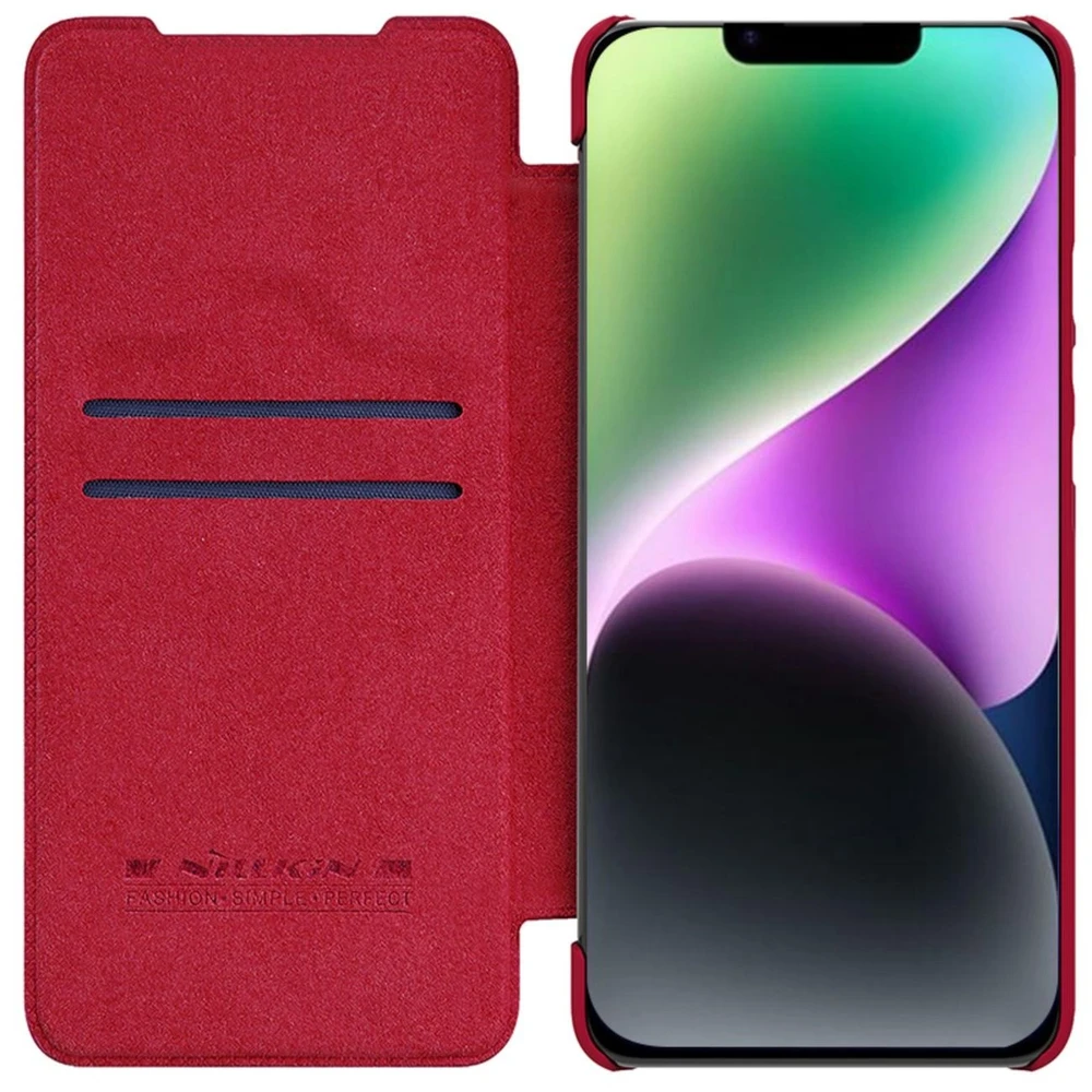 Dėklas Nillkin Qin Pro Leather Apple iPhone 14 Plus raudonas