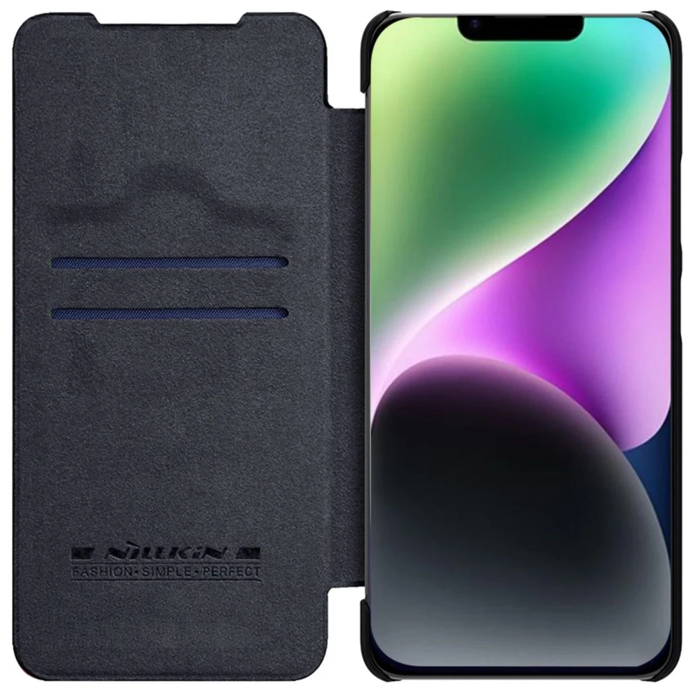 Nillkin Qin Pro odinis dėklas, skirtas iPhone 14 Plus (juodas)