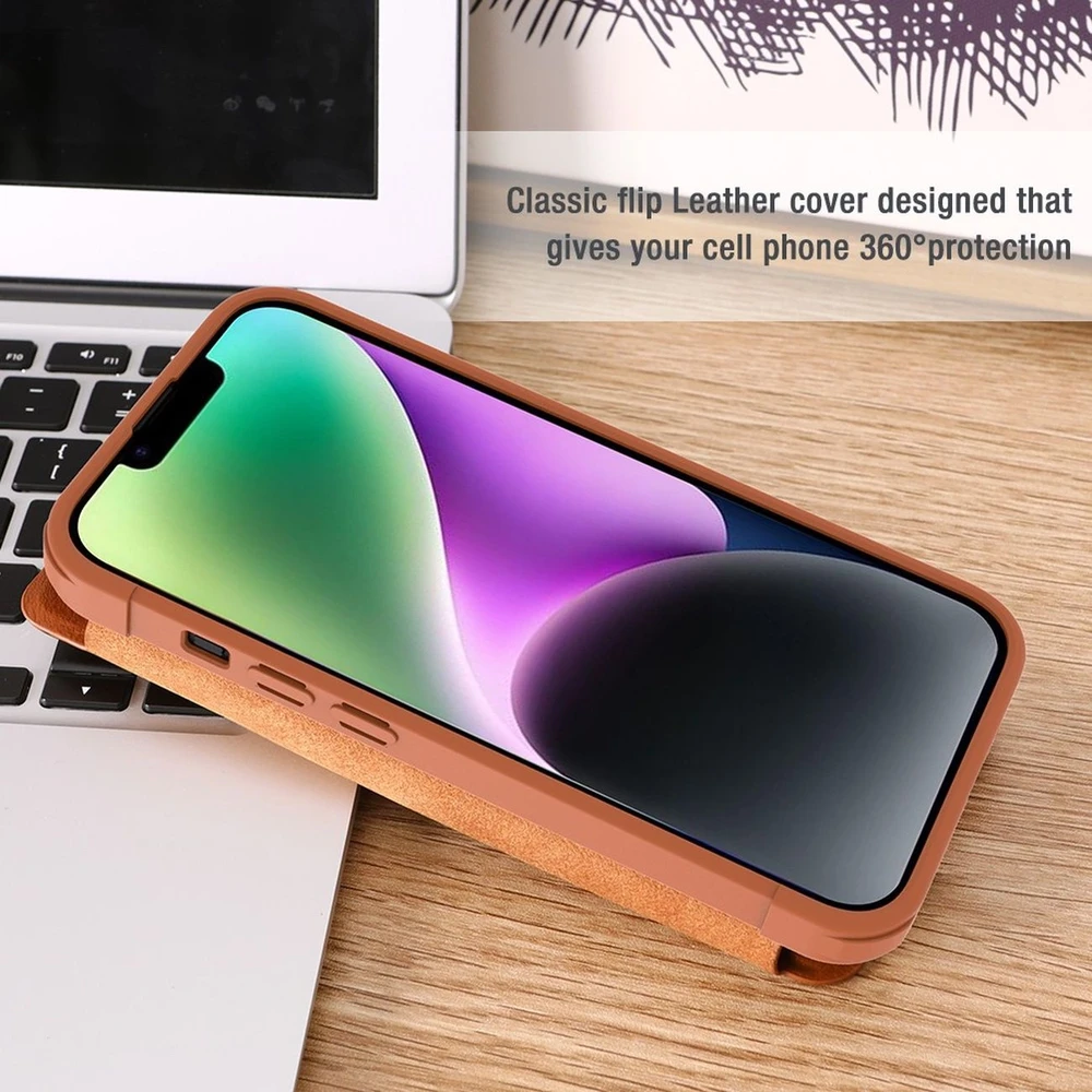Dėklas Nillkin Qin Pro Leather Apple iPhone 14 Plus mėlynas