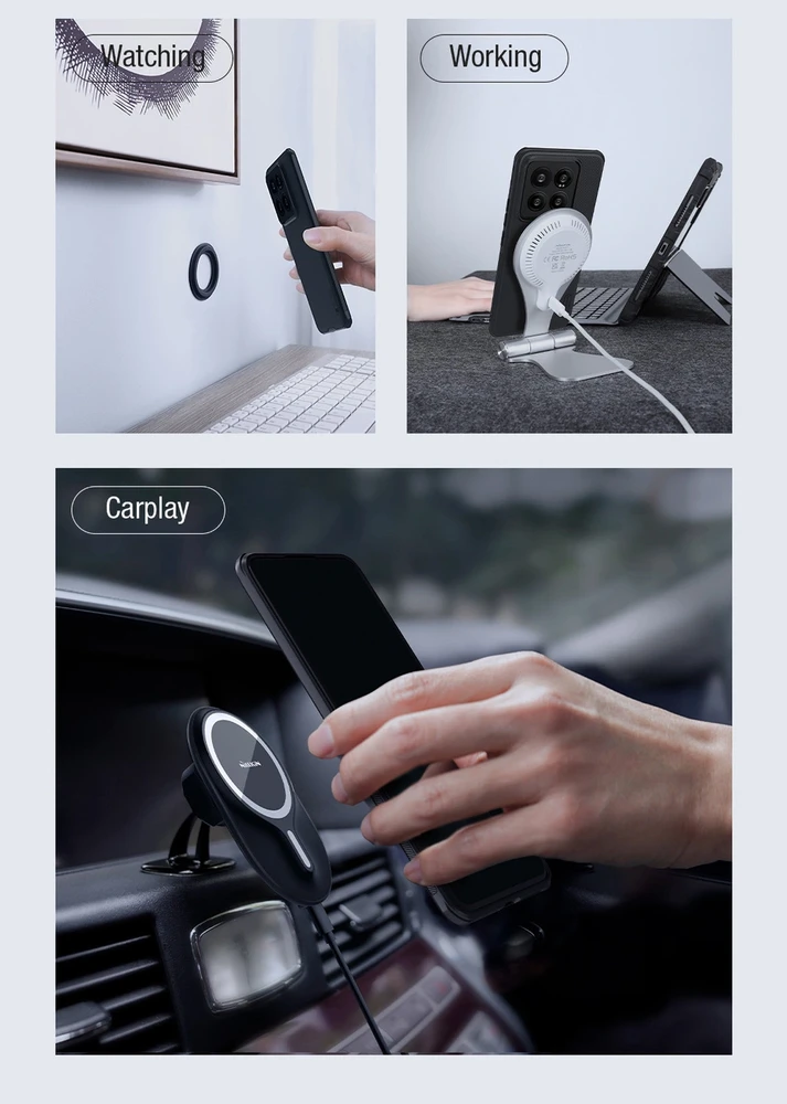 Nillkin Super Frosted Shield Pro Magnetic Case Xiaomi 14 Pro – dėklas telefonui juodos spalvos