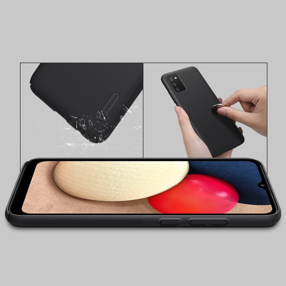 Dėklas Nillkin Super Frosted Shield reinskirtasced case cover skirtas Samsung Galaxy A02s EU juodos spalvos