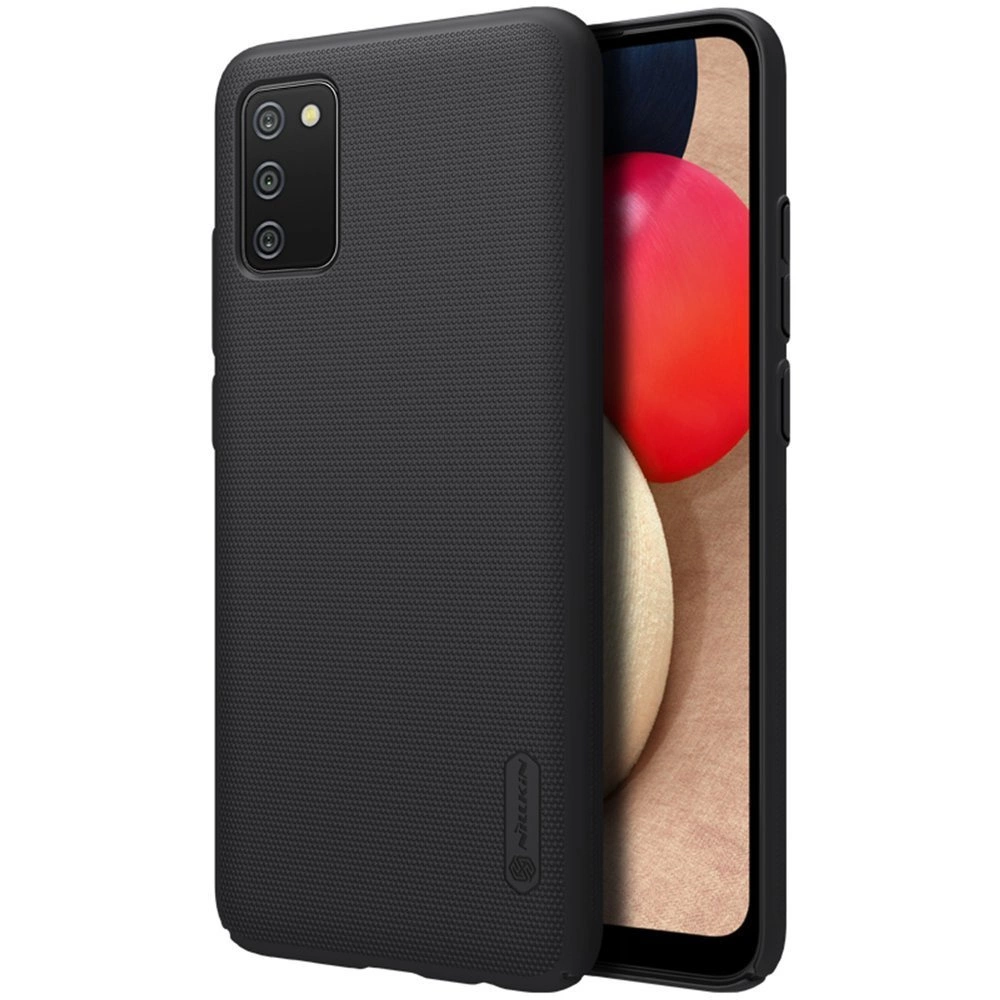 Dėklas Nillkin Super Frosted Shield reinskirtasced case cover skirtas Samsung Galaxy A02s EU juodos spalvos