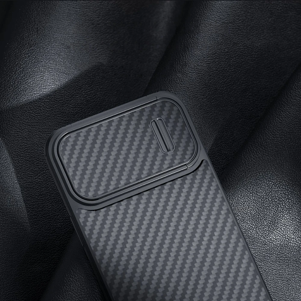 Nillkin Synthetic Fiber S Apple iPhone 14 with camera, dėklas telefonui juodos spalvos