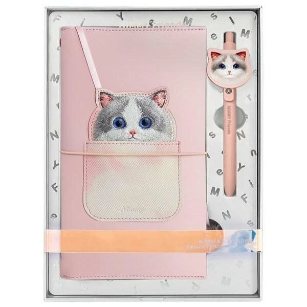 Nimmy rinkinys 2in1 užrašų knygelė + rašiklis rožinės spalvos Big Eyed Pet 2.0 Cat