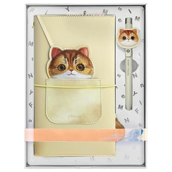 Nimmy rinkinys 2in1 užrašų knygelė + rašiklis haki spalvos Big Eyed Pet 2.0 Cat