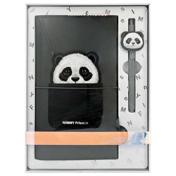 Nimmy rinkinys 2in1 užrašų knygelė + rašiklis juodos spalvos Big Eyed Pet 2.0 Panda
