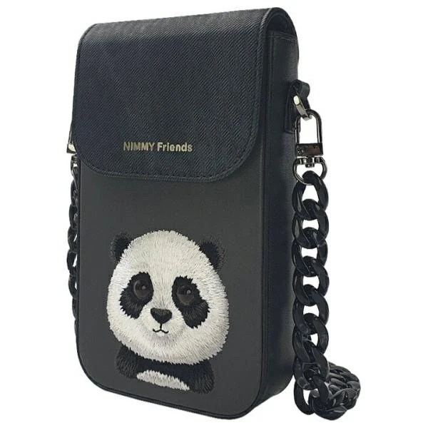 Dėklas Nimmy torebka na telefon juodos spalvos Big Eyed Pet 2.0 Panda
